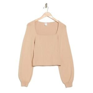 Melrose and Market Crop Corset Square Neck Sweater Blouson Sleeve Beige XXL